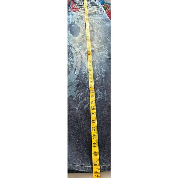 Vintage China rare factory distressed Jeans embroidered button dragon size 40 - Picture 15 of 16